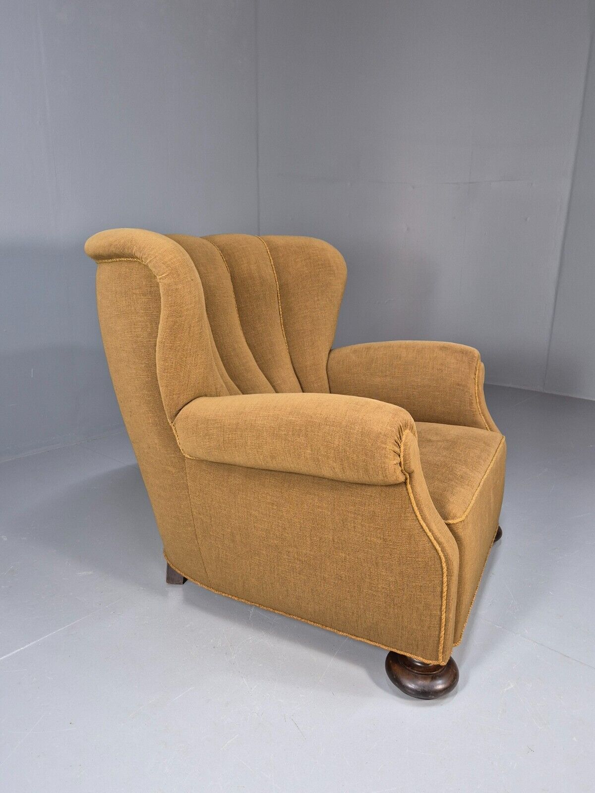 EB8932 Vintage Danish Lounge Chair Gold Velour Shell Back Deco 1930s EB8932 VCLO - UKDK FURNITURE