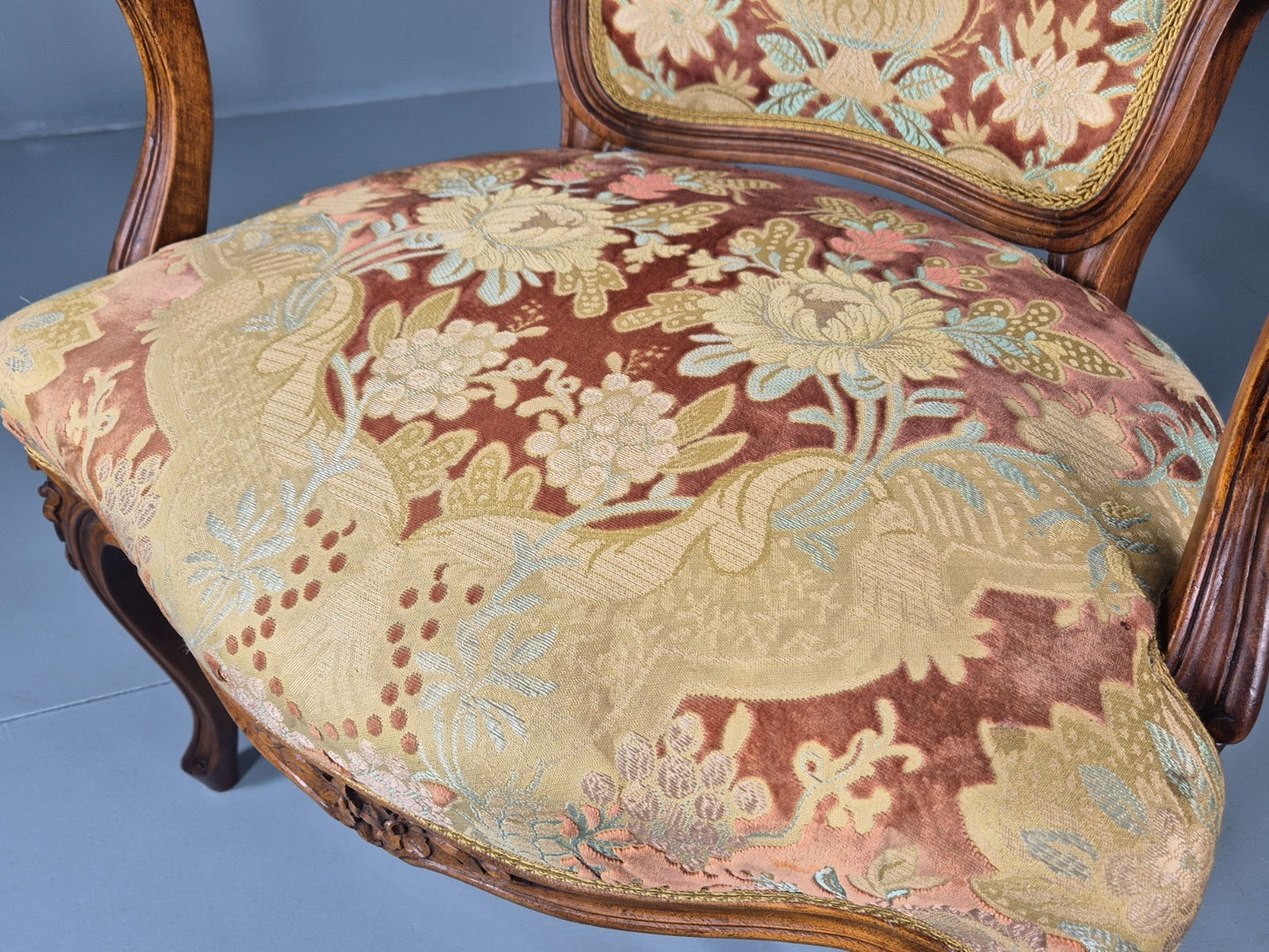 2 Vintage Rococo Armchairs 1950s Danish Floral Upholstery Retro EB11342 VCLO19