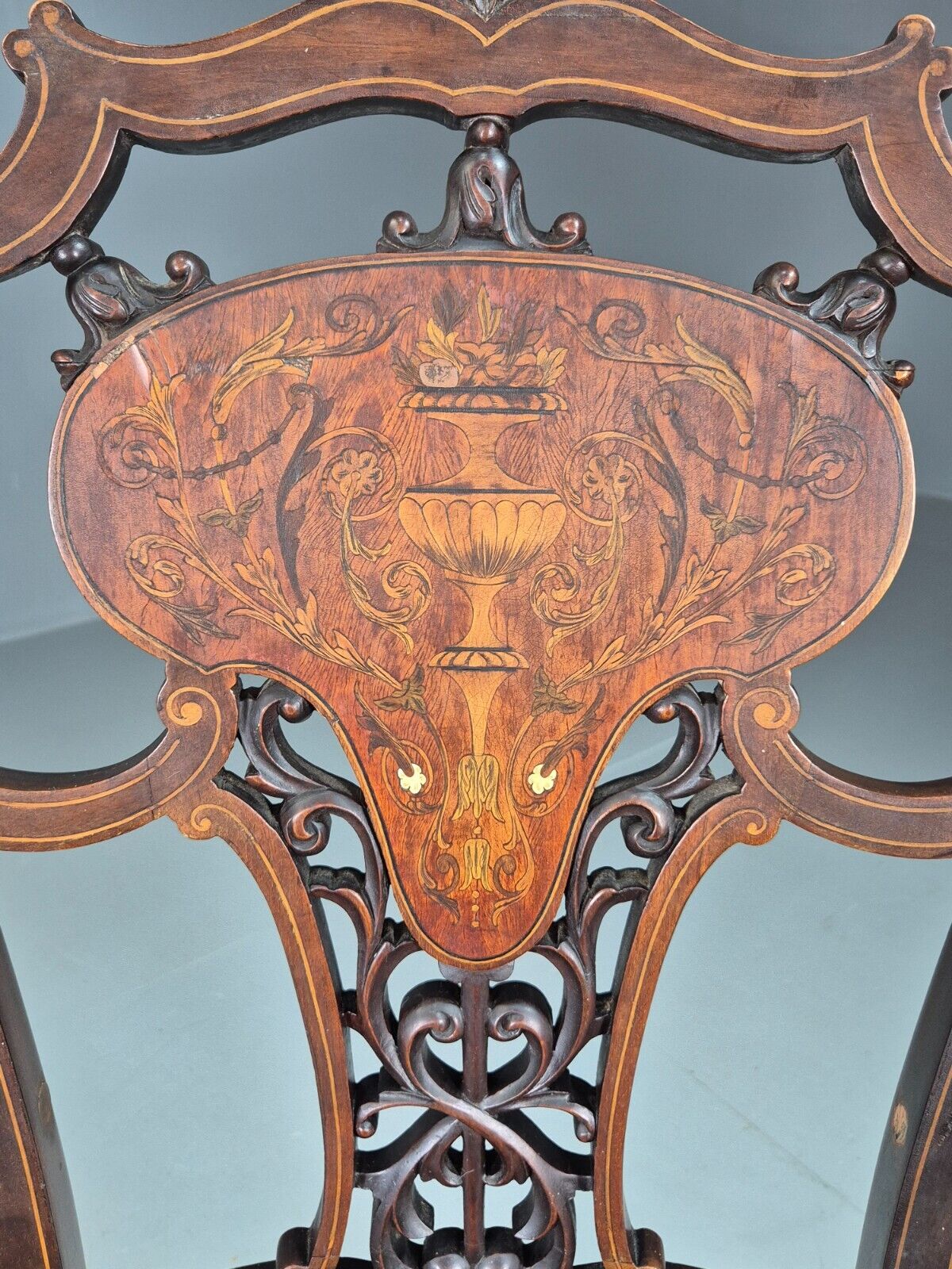 Vintage Elbow Carver Chair Vinyl Mahogany Inlay Antique EB7798 VCAR - UKDK FURNITURE