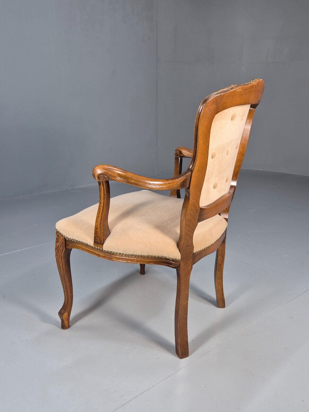 Vintage Danish Antique French Style Elbow Chair Beige Velour EB8439 VDIN - UKDK FURNITURE