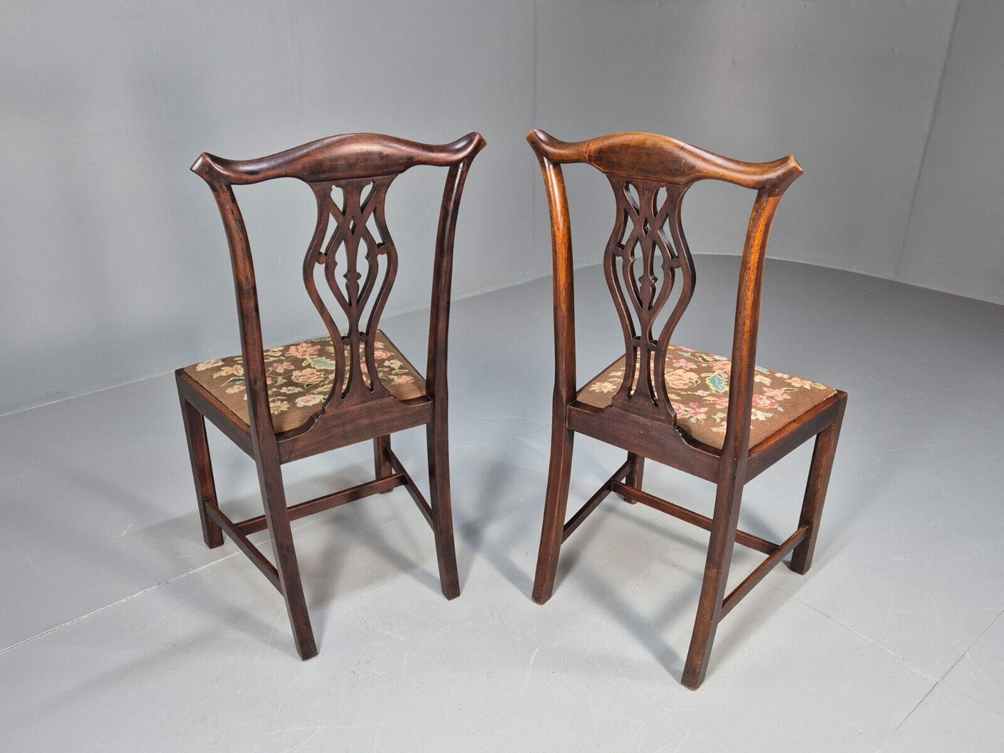 2 Antique Georgian Style Dining Chairs Mahogany Chippendale Style EB9147 VDIN - UKDK FURNITURE