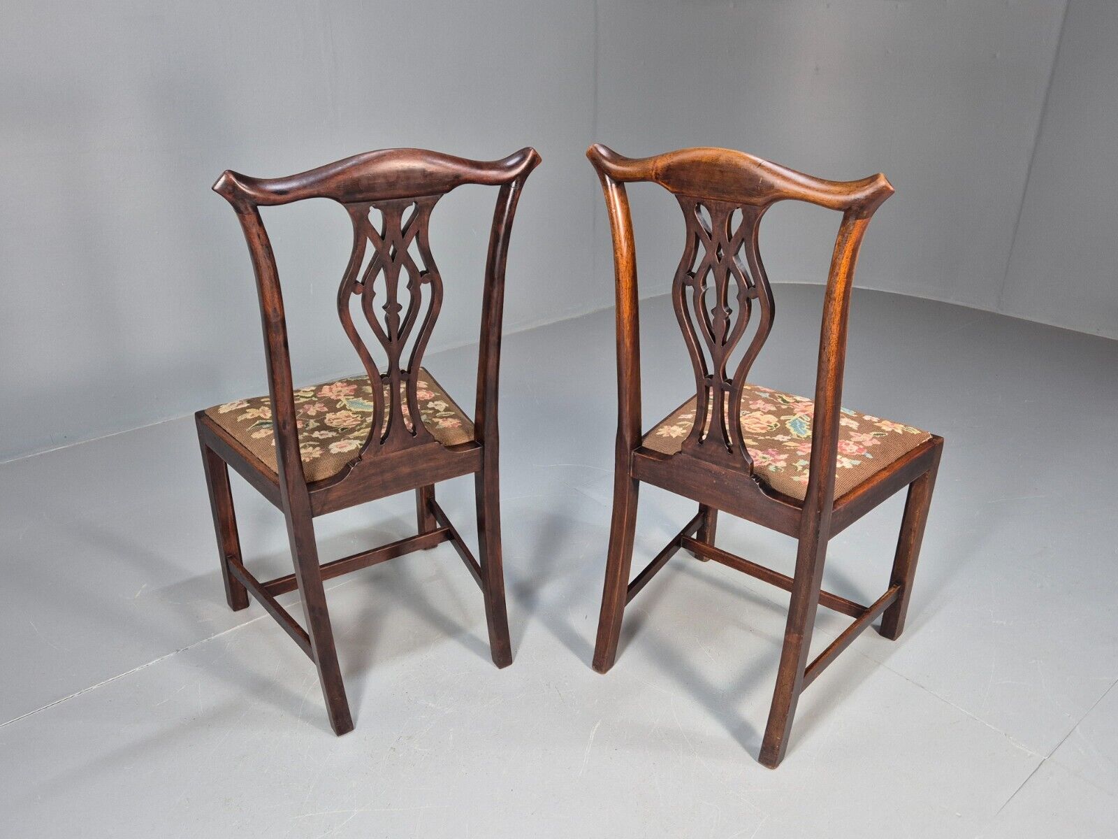 2 Antique Georgian Style Dining Chairs Mahogany Chippendale Style EB9147 VDIN - UKDK FURNITURE