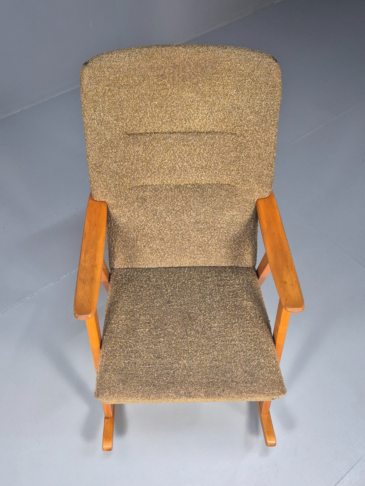 Mid Century Rocking Chair Olive Brown Wool Fabric Beech Frame 1950s EB9595 MNOR - UKDK FURNITURE