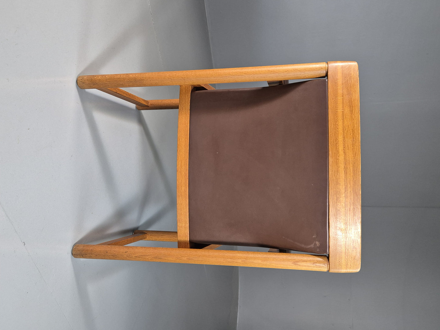 EB7165 Vintage Swedish Elbow Chair Brown Leather Oak 1960s Retro MCM MNOR - UKDK FURNITURE