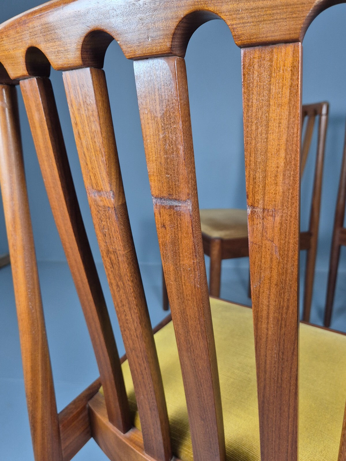 10 Vintage Meredew Teak Dining Chairs Gold Velour Upholstery 1970s EB9411 MDIN - UKDK FURNITURE