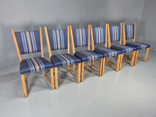 6 Vintage Danish Dining Chairs Blue Wool Oak Kjaernulf Style 1970s EB8300 MDIN - UKDK FURNITURE
