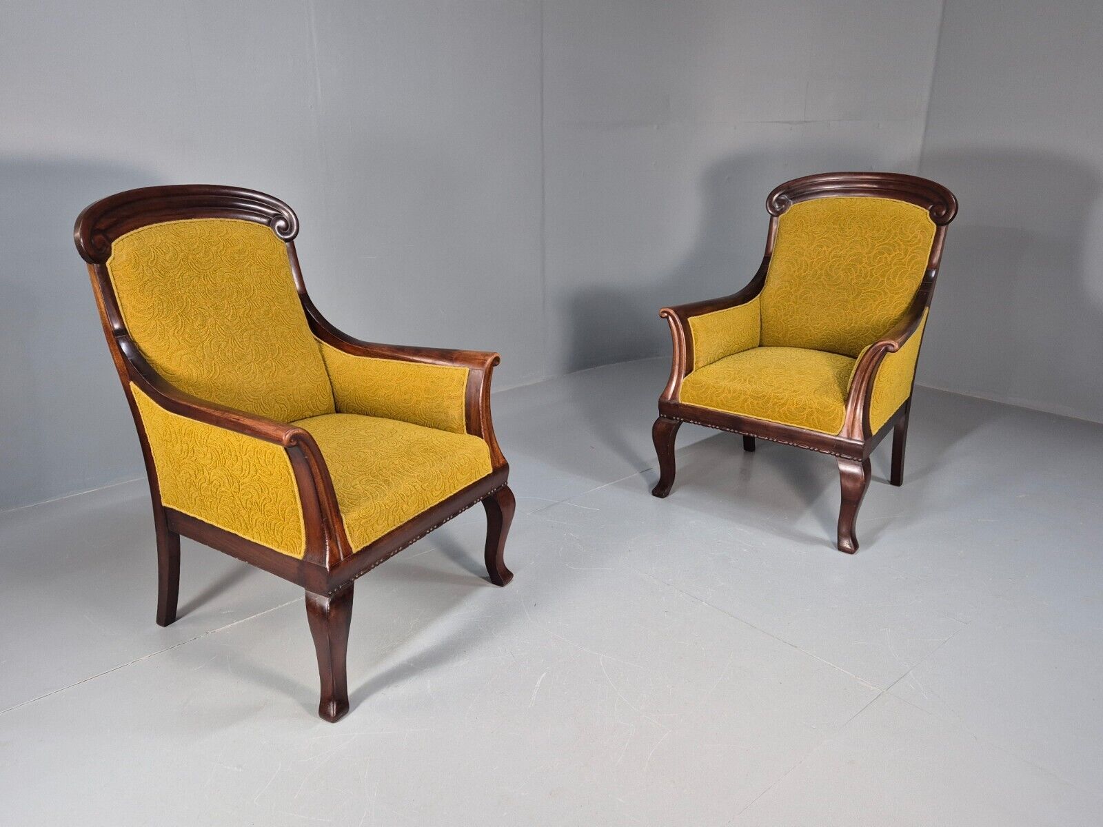 2 Danish Antique Chairs French Empire Style 1920s Mahogany Mustard EB9042 VCLO - UKDK FURNITURE