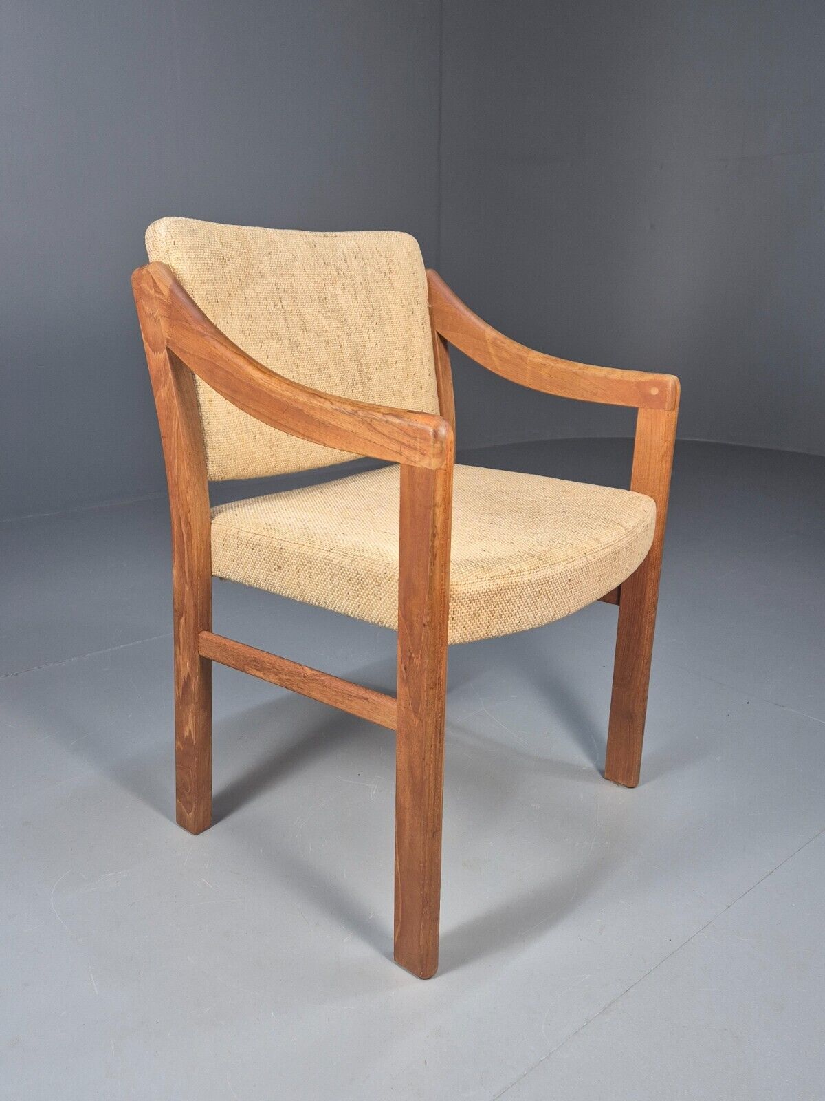 Vintage Danish Elbow Chair Beige Wool Teak Retro MCM 1970s EB9156 MDIN - UKDK FURNITURE