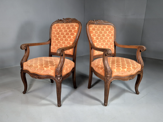 Vintage Fautueil Chairs Orange Upholstery Mahogany Antique EB7380 VCLO - UKDK FURNITURE