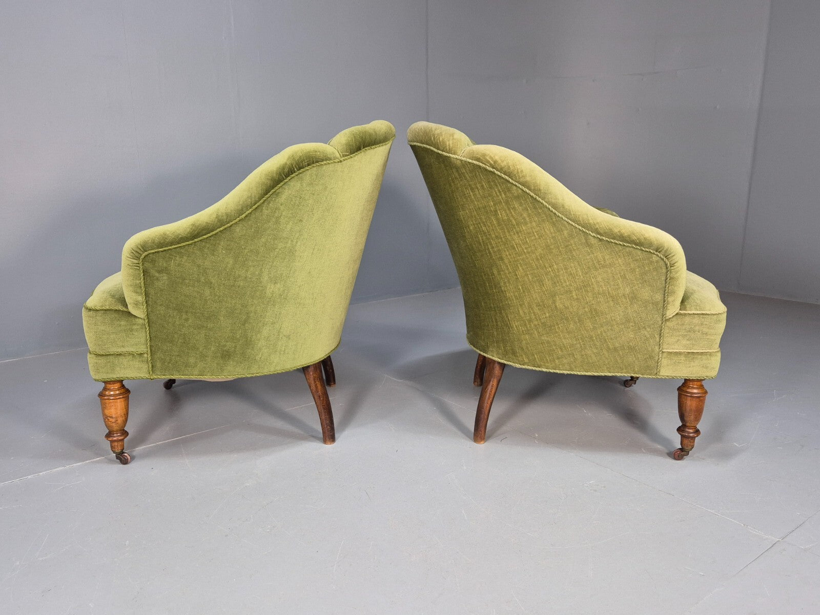 2 Vintage Danish Antique Tub Chairs Green Velour 19th Century EB9033 VCLO - UKDK FURNITURE