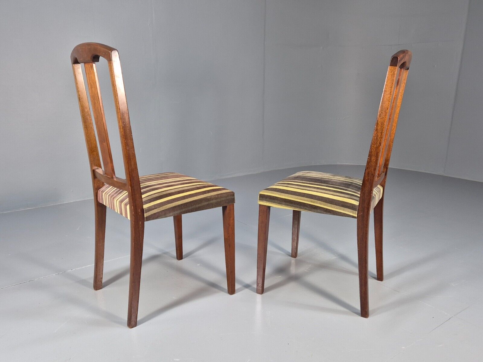 2 Vintage Dining Chairs Stripe Upholstery Boxwood Inlay 1920s EB8852 VDIN - UKDK FURNITURE