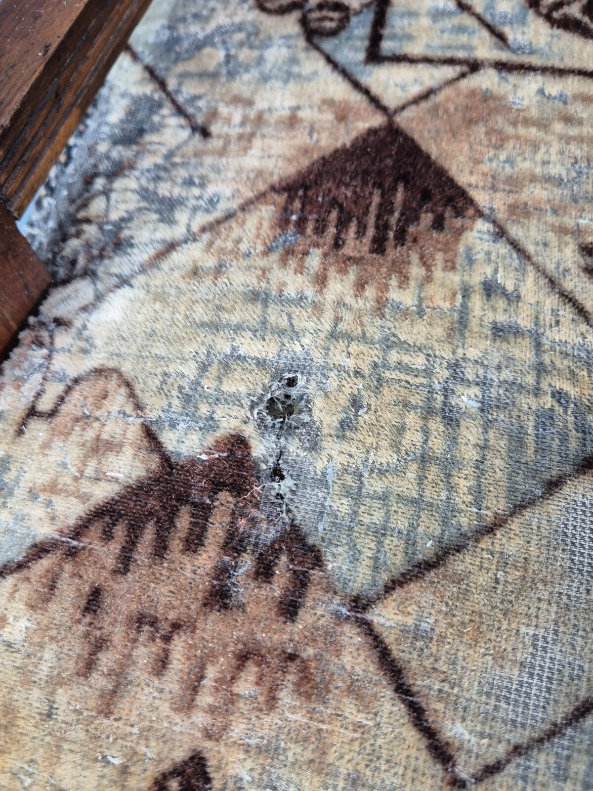 Antique Mahogany Library Chair Beige Geometric Fabric Edwardian EB9703 VCAR - UKDK FURNITURE