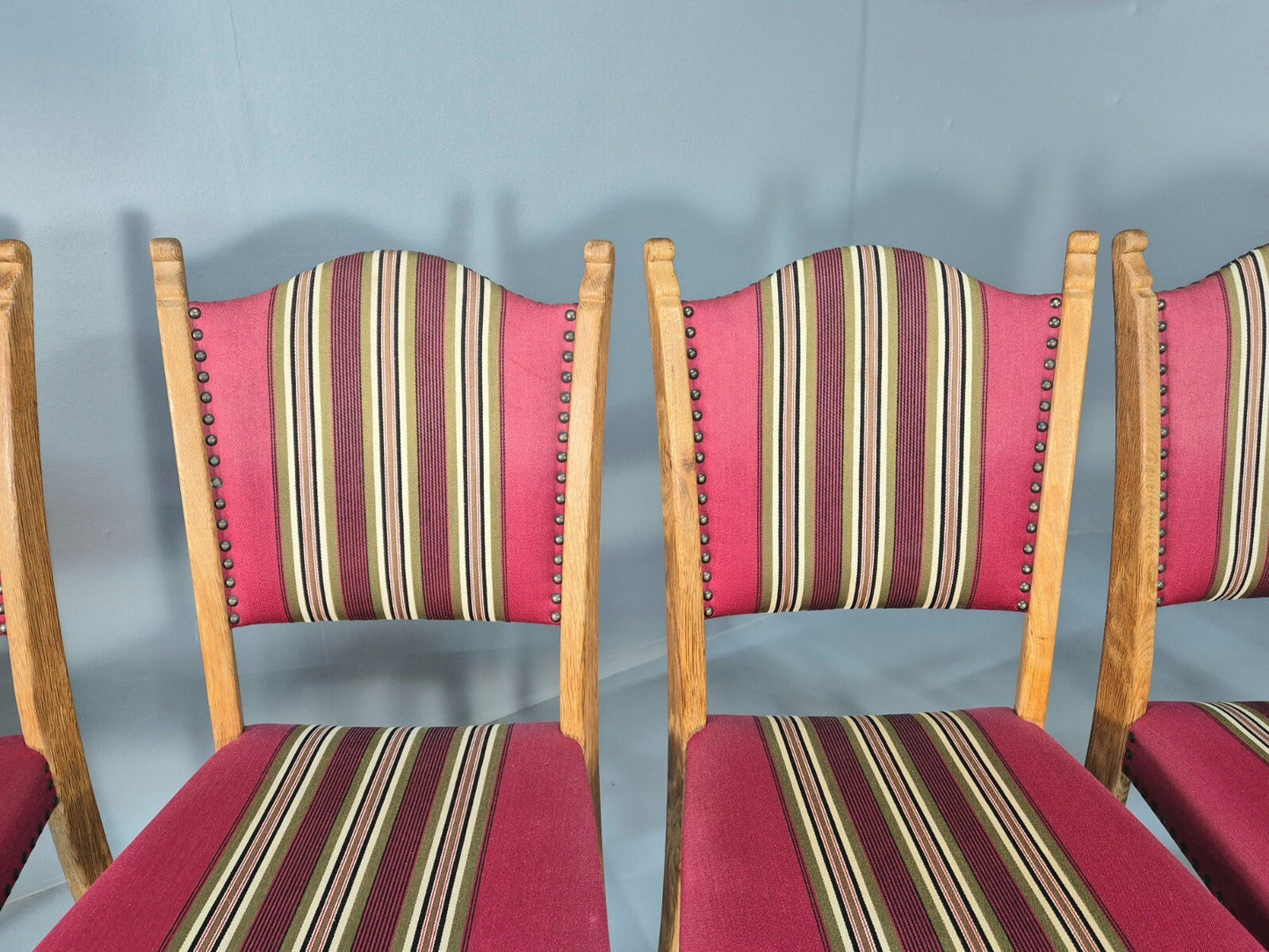 6 Vintage Kjaernulf Style Dining Chairs Oak Red Wool 1970s Retro EB9535 MDIN - UKDK FURNITURE