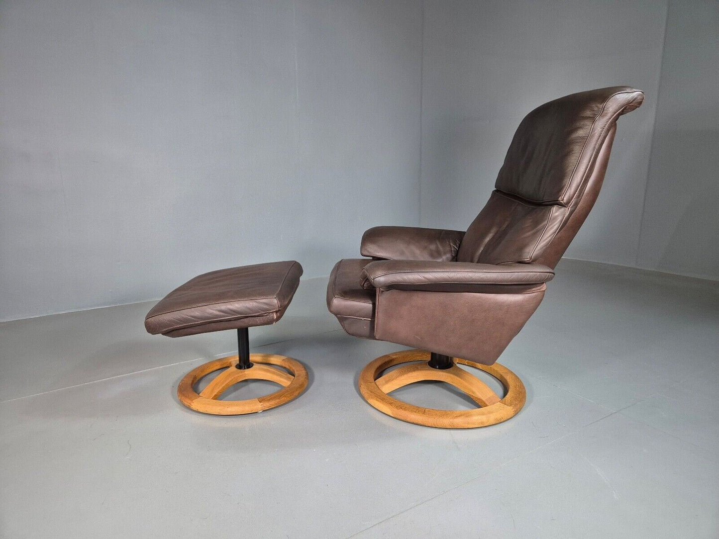 Vintage Danish Swivel Lounge Chair Footstool Brown Leather Retro EB7507 MSWI - UKDK FURNITURE