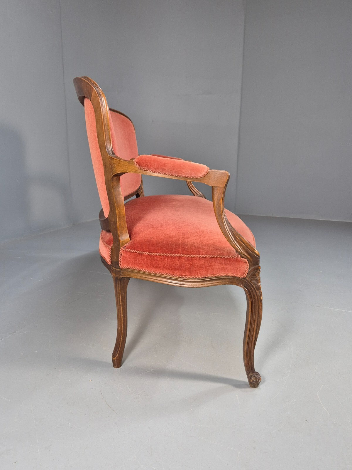 Vintage 2 Seater Sofa French Style Orange Velour Carved Beech Frame EB9566 V2SS - UKDK FURNITURE