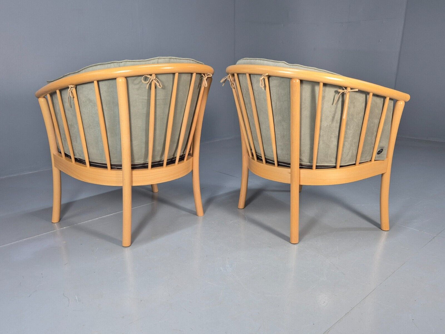 2 Vintage Danish Lounge Chairs Light Green Faux Suede Tub Frame MCM EB8511 MNOR - UKDK FURNITURE