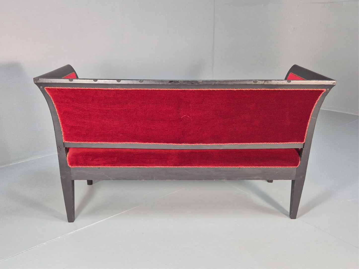 Vintage Danish Empire Style Sofa Red Velour Black Frame 1940s EB9632 V2SS - UKDK FURNITURE