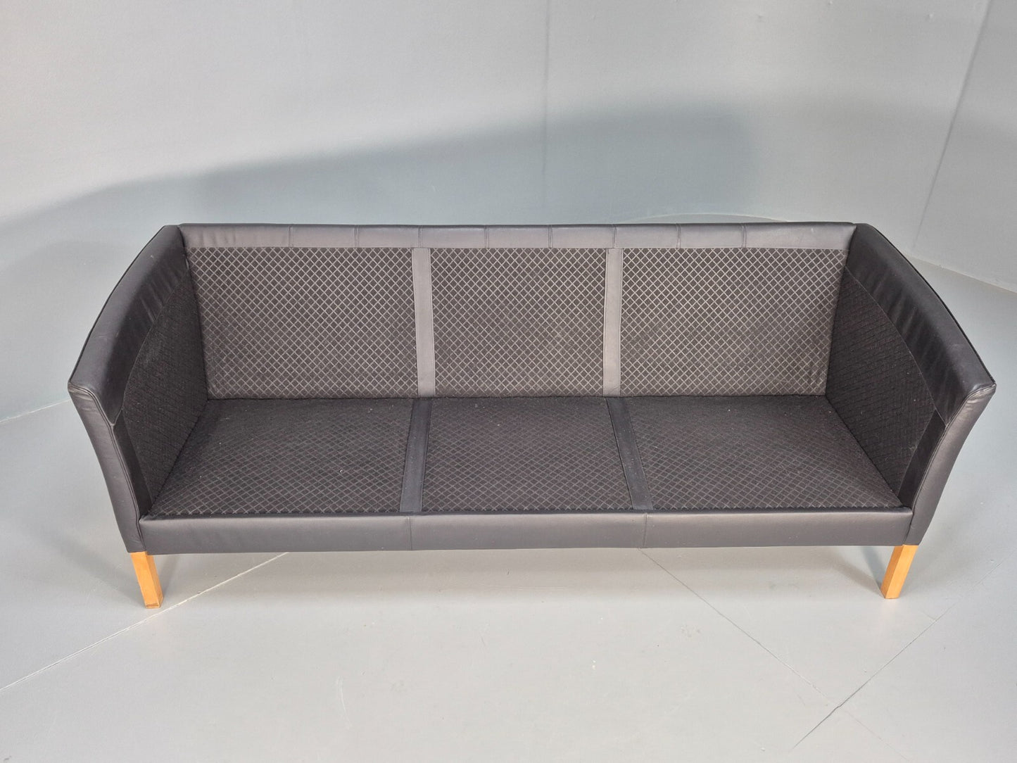 Vintage Danish 3 Seat Black Leather Sofa Modern Design MCM Retro EB9063 M3SS - UKDK FURNITURE