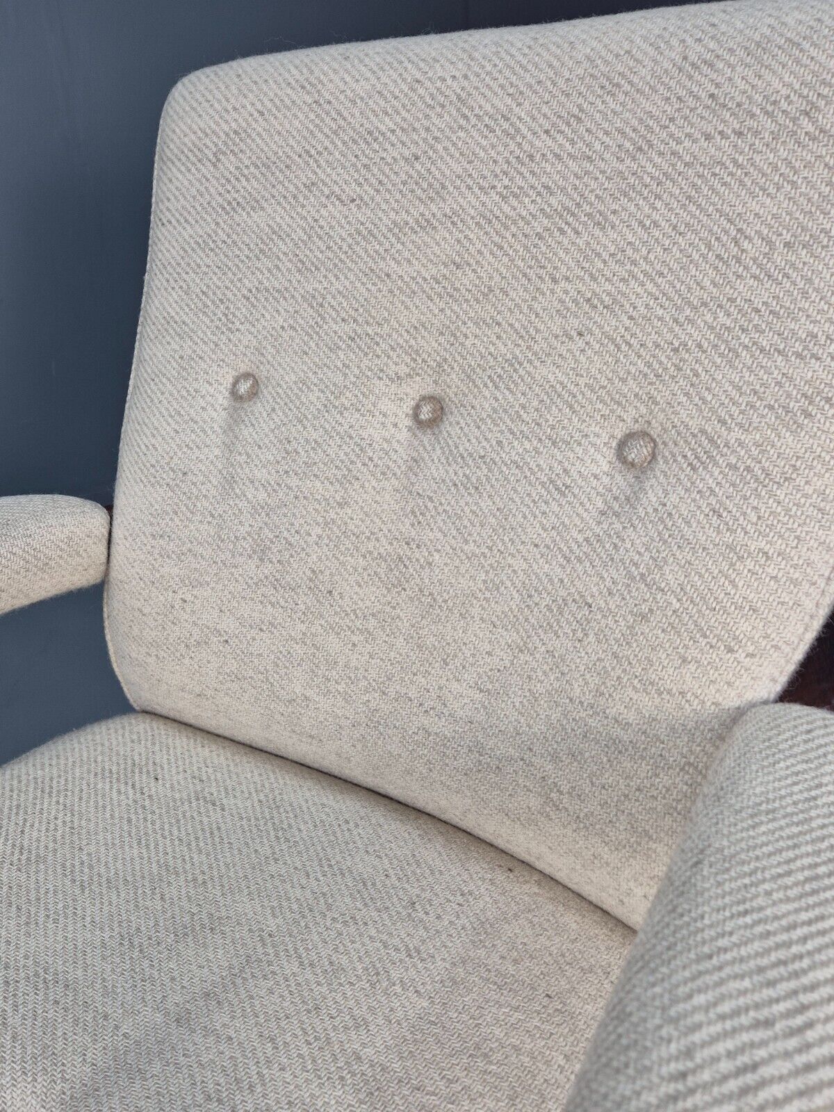 Vintage Danish Lounge Chair Beige Wool Wood Frame 1970s Retro EB8539 MNOR - UKDK FURNITURE