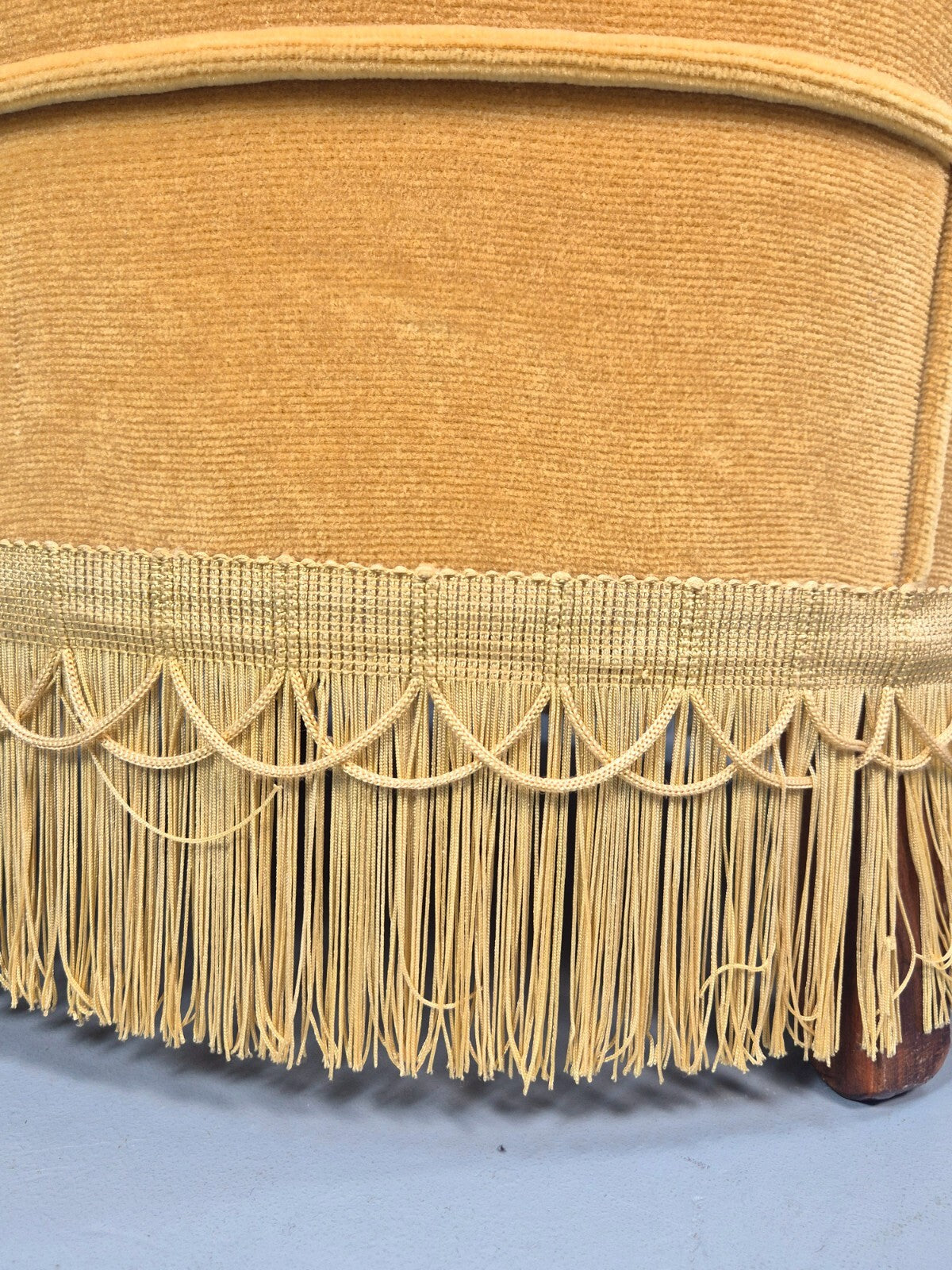 Vintage Yellow Velour Nursing Chair Button Back Tassels Retro EB9700 VCLO - UKDK FURNITURE