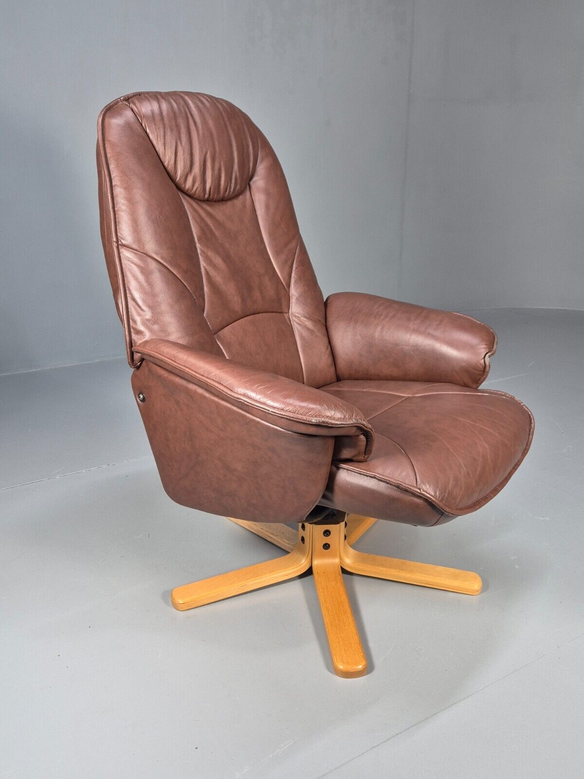 Vintage Danish Swivel Chair Recliner Knudsen Style Brown Leather EB8787 MSWI - UKDK FURNITURE