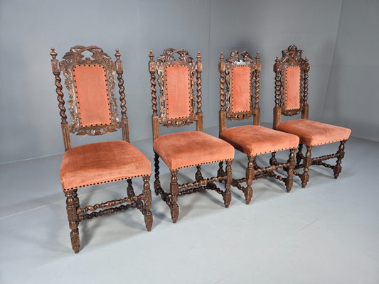4 Vintage Antique Oak Dining Chairs Barley Twist Baroque 1900s EB9220 VCAR - UKDK FURNITURE