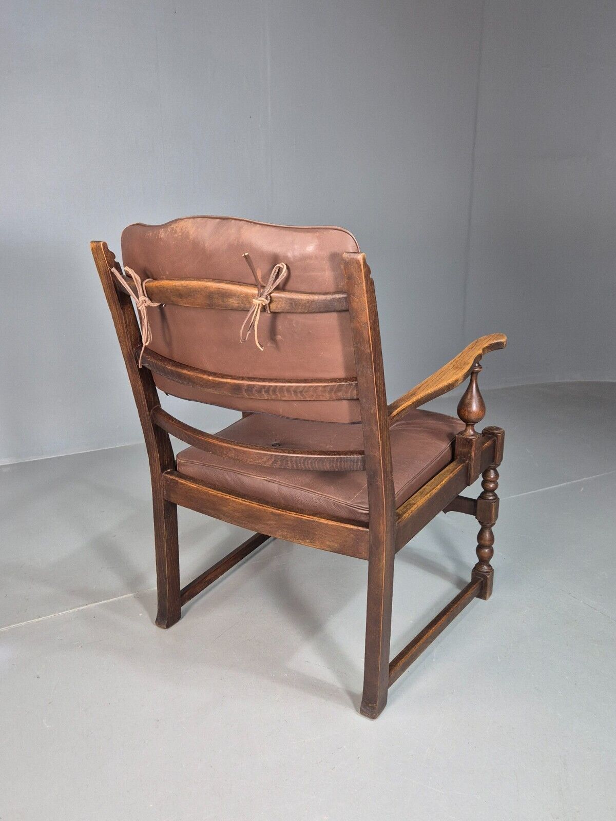Vintage Danish Lounge Chair Brown leather Oak Frame Jacobean Style EB8089 VCAR - UKDK FURNITURE