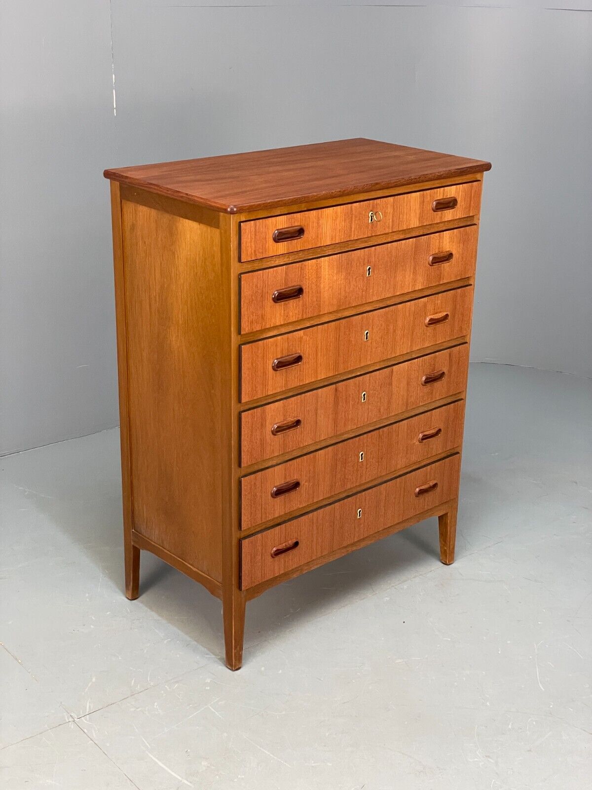 Vintage Danish Teak Chest Of Drawers Solid Handles Mid Century EB9117 MWOO - UKDK FURNITURE