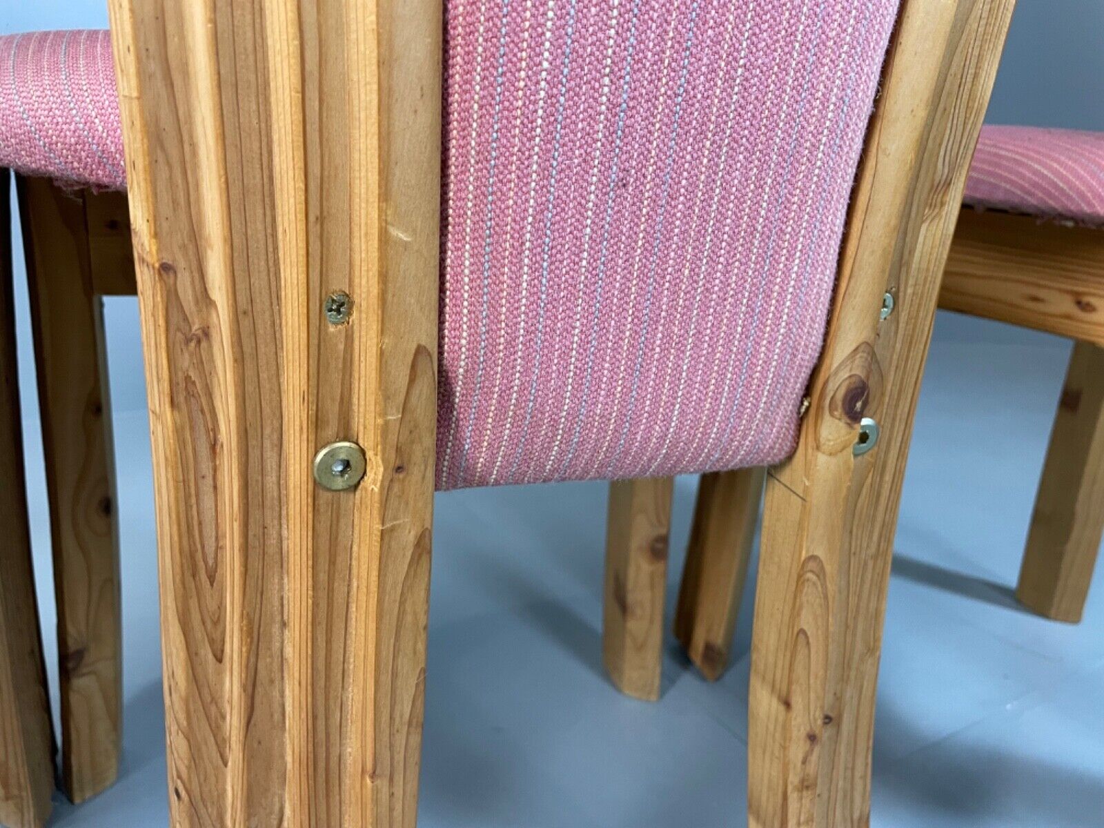 3 Danish 1980s Pine & Pink Fabric Dining Chairs Retro Post Modern EB4798 MDIN - UKDK FURNITURE