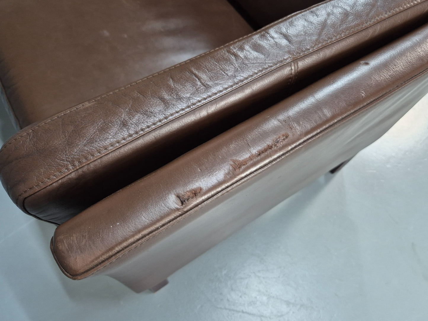 Mid Century Three Seater Sofa Brown Leather Danish Retro 1970s EB10722 M3SS19