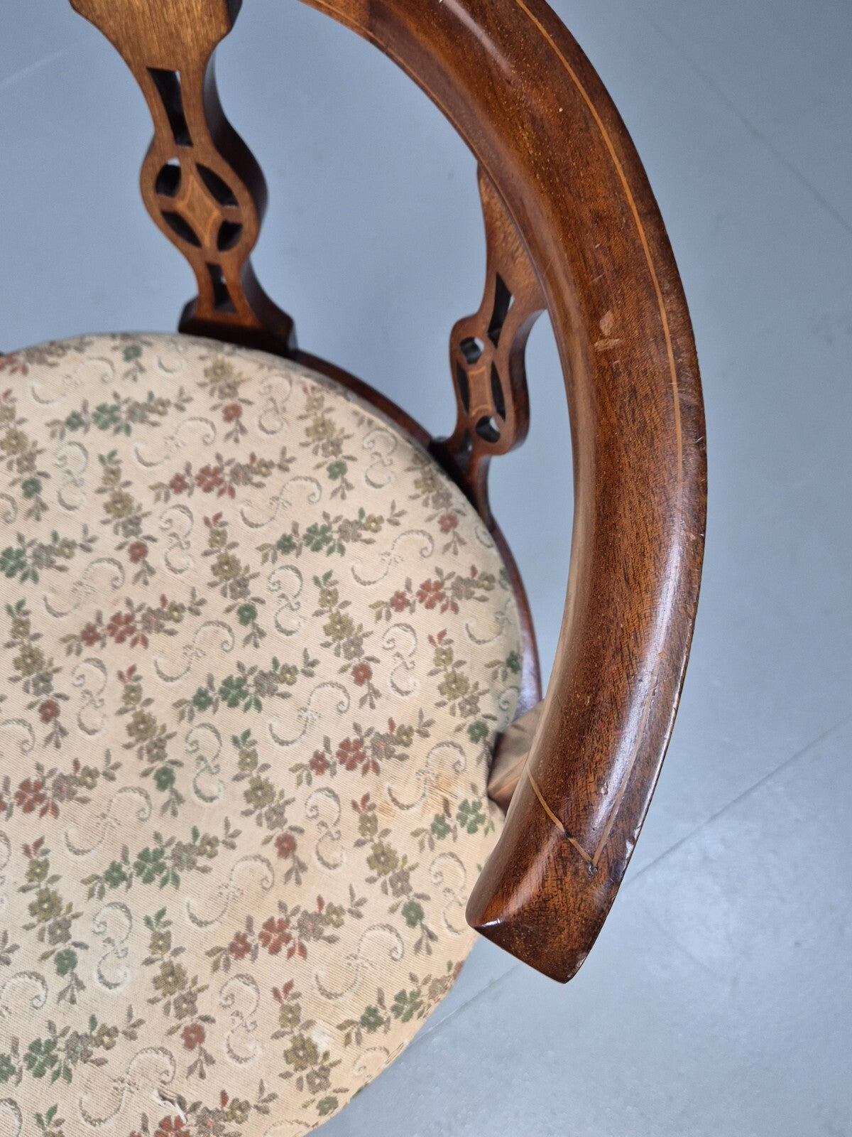 Antique Walnut Tub Chair Edwardian Sheraton Revival 1900s EB9476 VCLO - UKDK FURNITURE