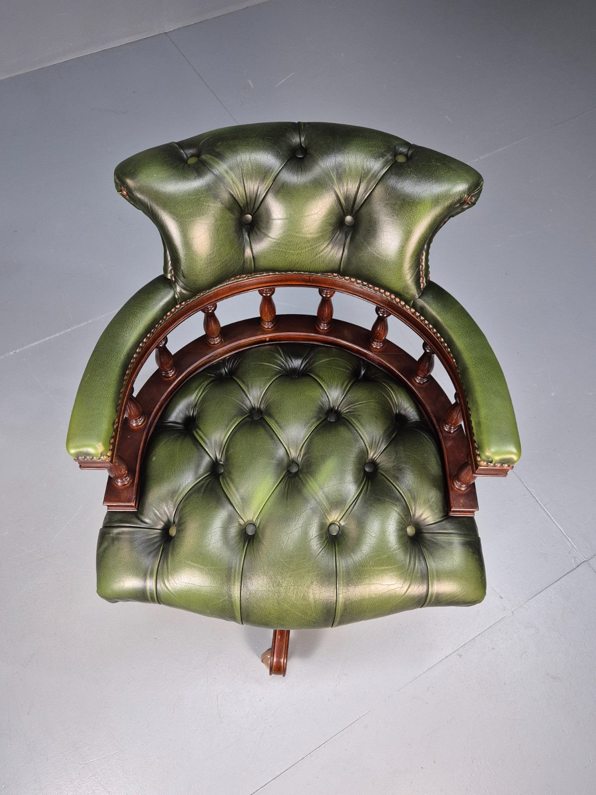 Captains Office Chair Green Leather Swivel and Tilt 1980s Retro EB10611 MSWI7