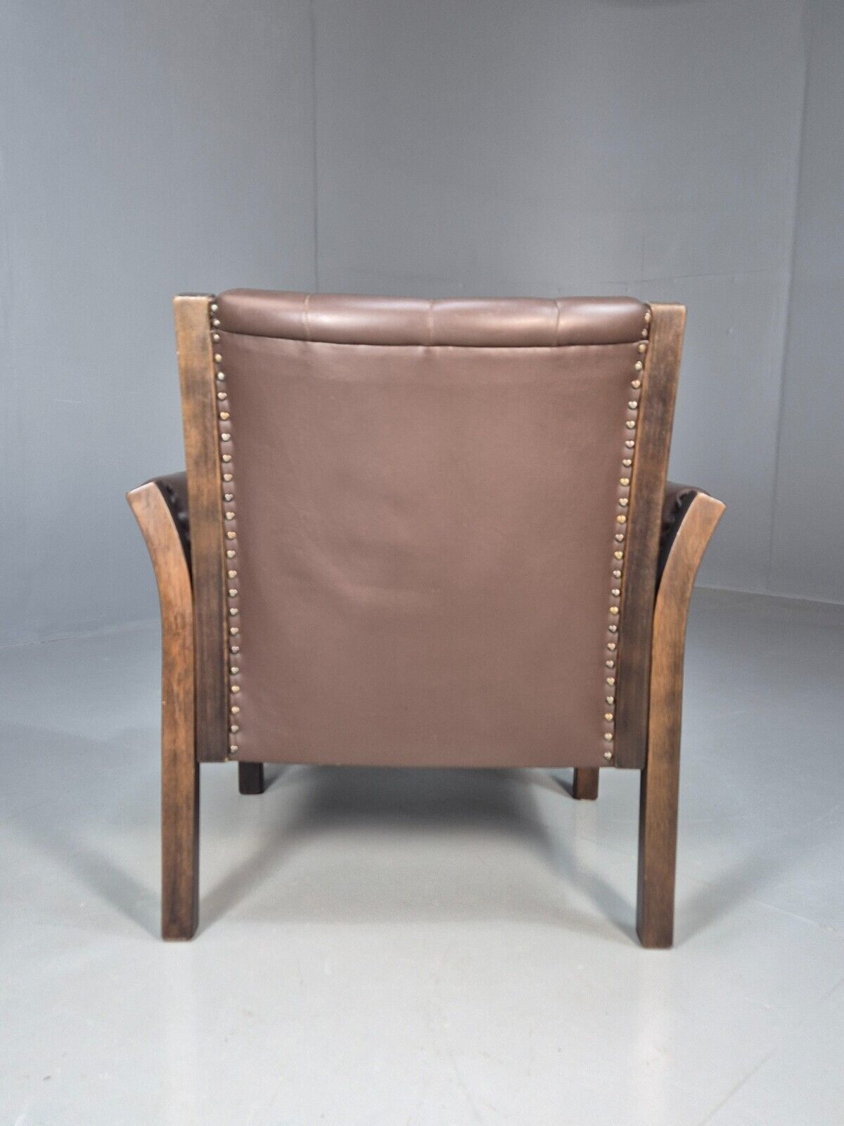 Vintage Danish Lounge Chair Brown Leather Beech Frame Antique Style EB8493 VLEA - UKDK FURNITURE