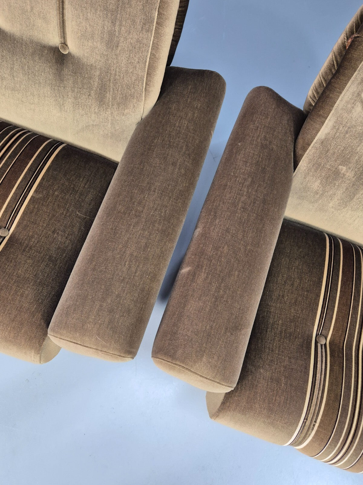 2 Vintage Danish Green Velour Armchairs Oak trim 1970 Quality Retro EB9027 VCLO - UKDK FURNITURE