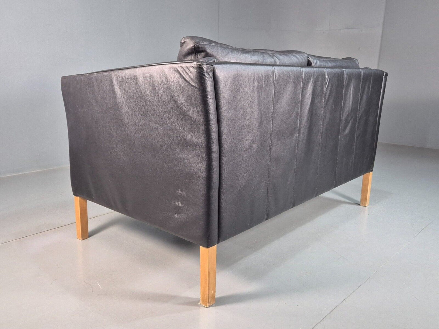 Vintage Danish 2 Seat Sofa Black Leather 1980s Retro MCM EB7625 M2SS - UKDK FURNITURE