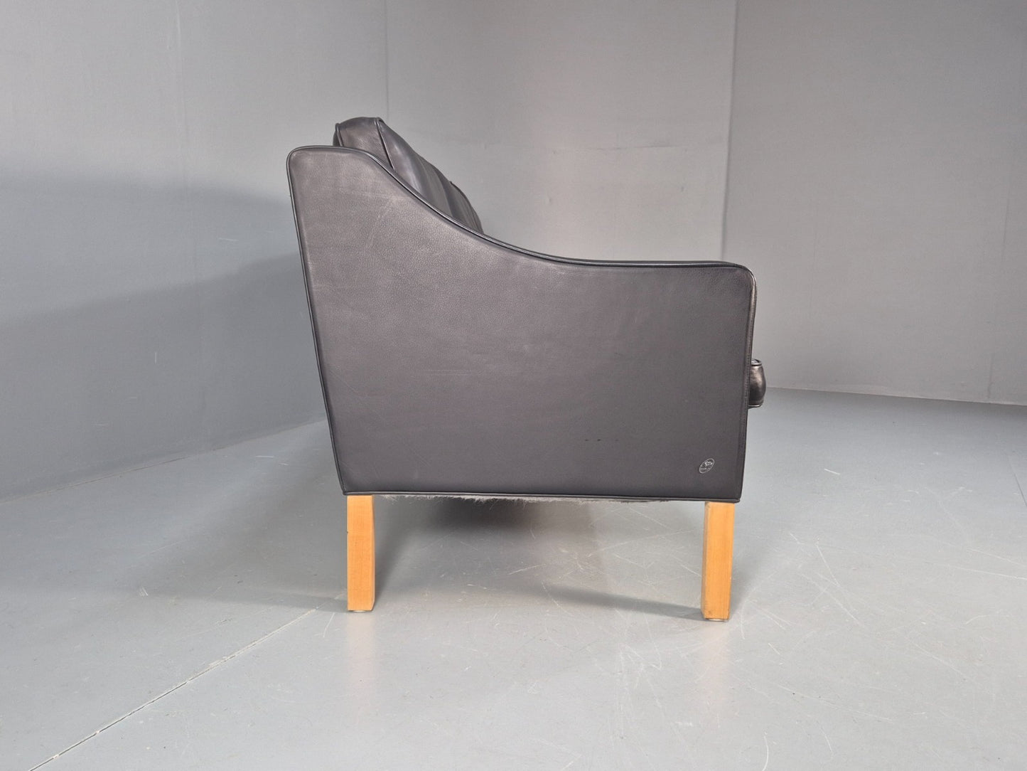 Vintage Hurup Danish 3 Seat Black Leather Sofa Mogensen 1980s Retro EB9966 M3SS11