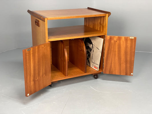 Vintage Record Media Unit 1970s Mahogany Oak Retro On Casters EB11059 MWOO1