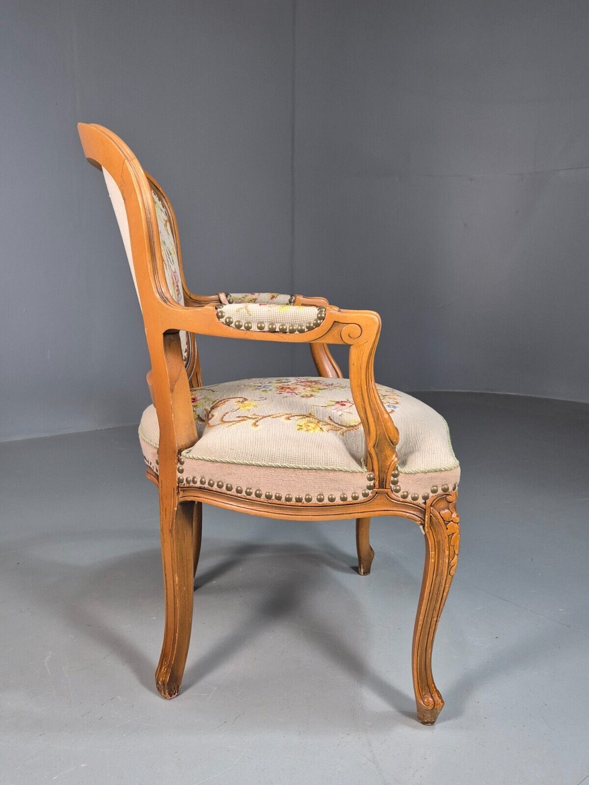 Vintage Danish Lounge Chair Fauteuil Floral Tapestry Hardwood French EB8081 VCAR - UKDK FURNITURE