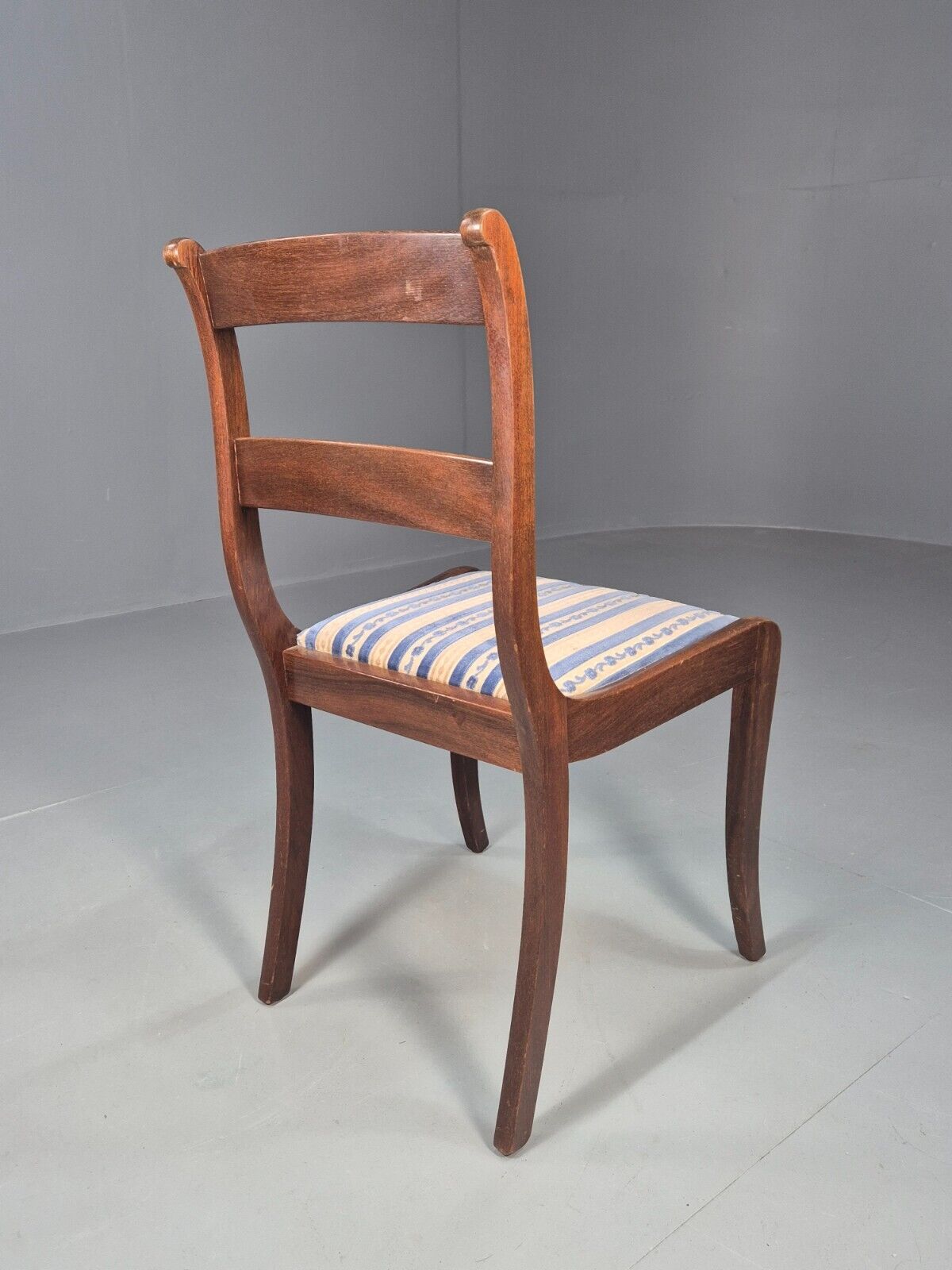 Vintage Danish Dining Chair Blue Striper Mahogany Georgian 20th C EB1479 VDIN - UKDK FURNITURE