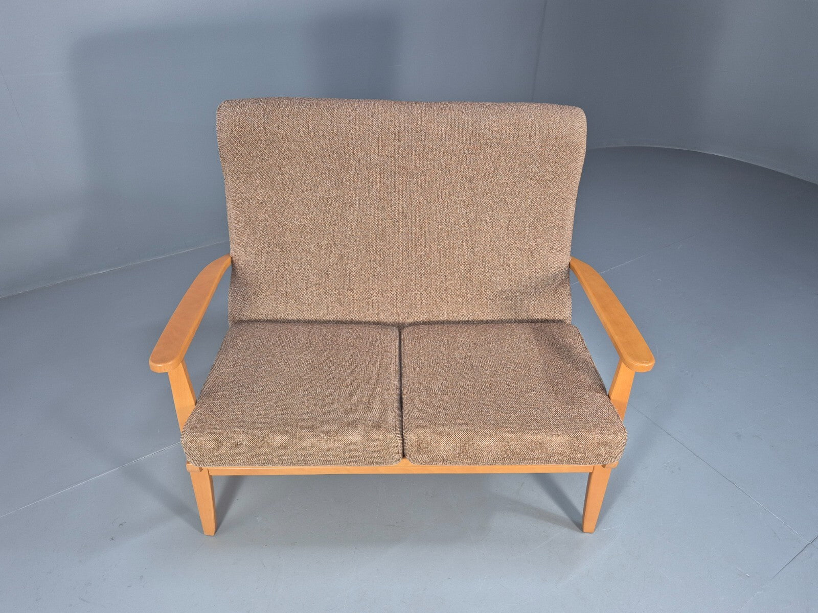 Vintage 2 Seater Sofa Beige Fabric Beech Frame Danish Design EB9490 M2SS - UKDK FURNITURE