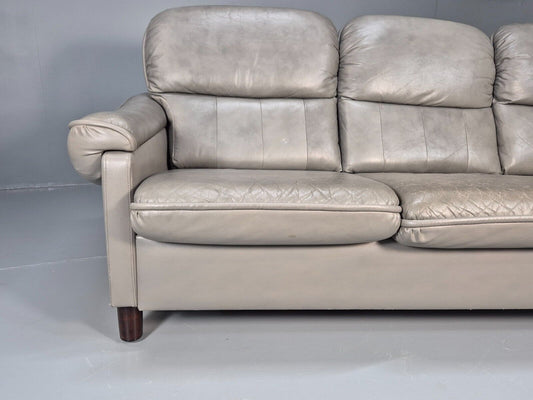 Vintage Danish 3 Seat Sofa Grey Leather and Vinyl 1980s Retro EB8596 M3SS - UKDK FURNITURE