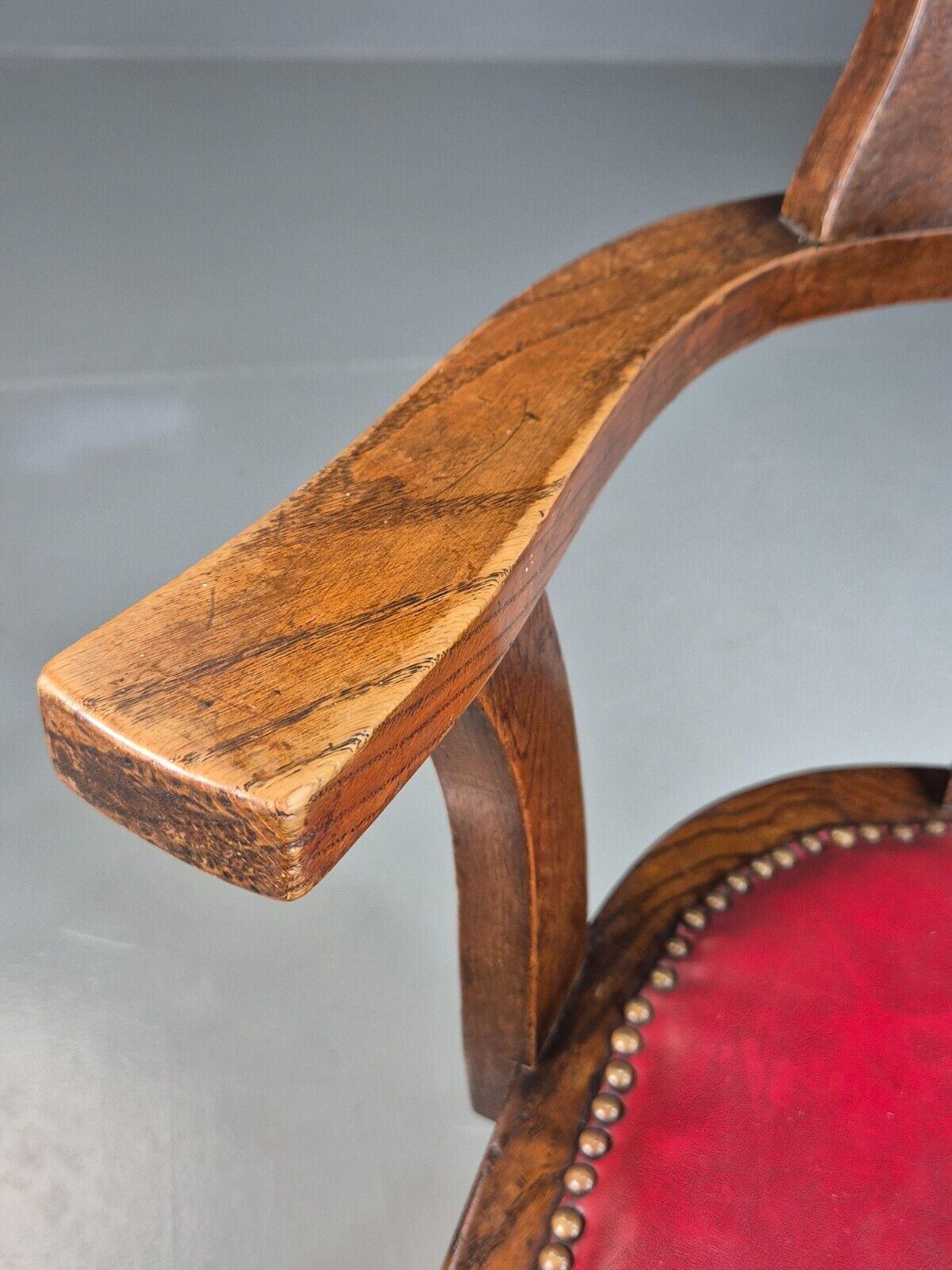 Vintage Elbow Chair Red Leatherette Oak Frame 1950s EB7871a VDIN - UKDK FURNITURE
