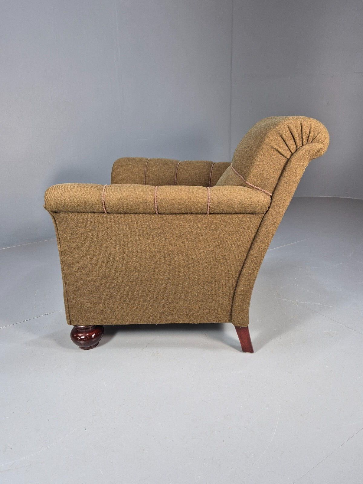 Vintage Danish Lounge Chair Green Wool Upholstery Bun Feet 1920s EB9006 VCLO - UKDK FURNITURE