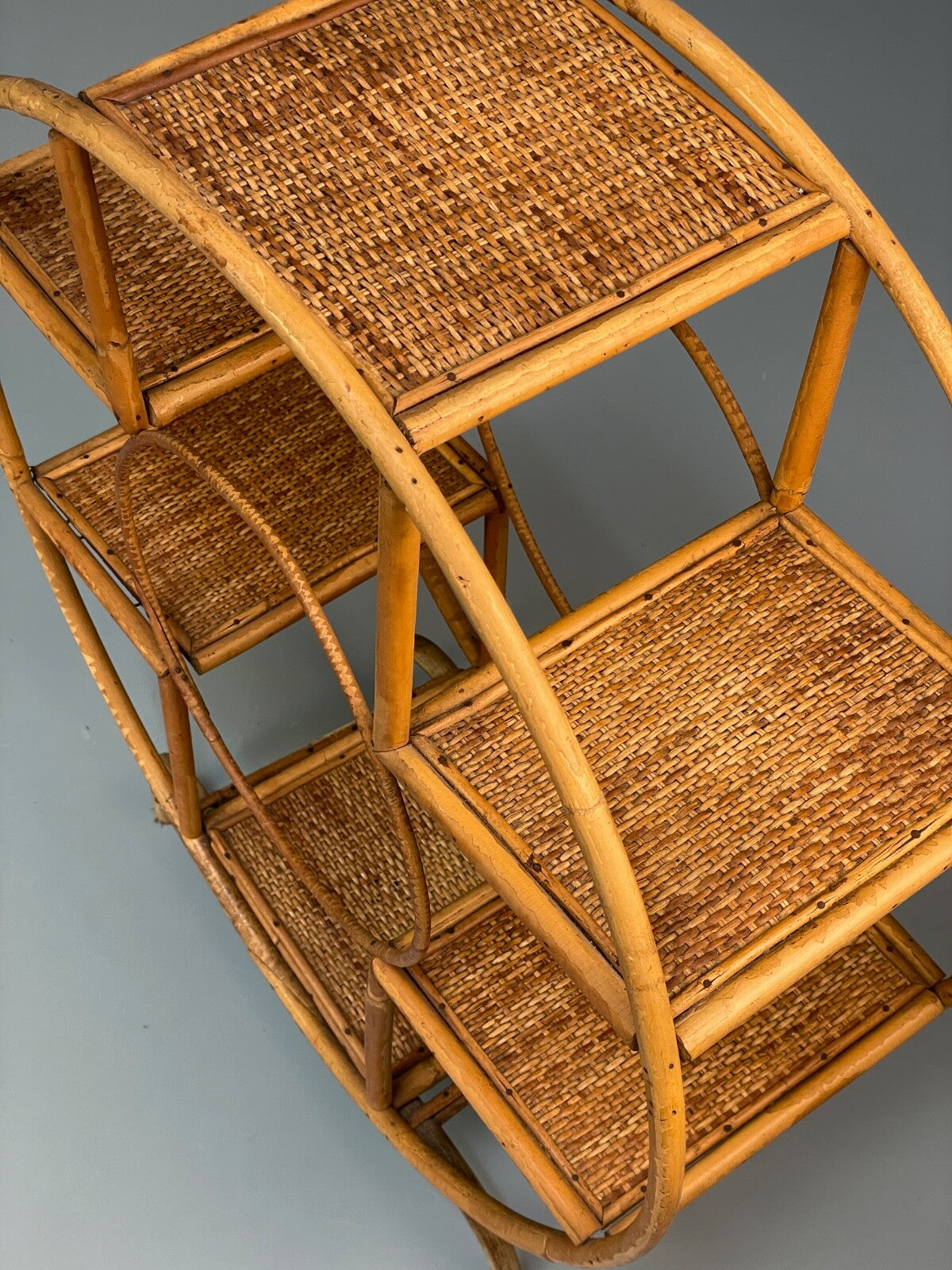 Antique Art Deco Bamboo And Wicker Circular Small Display Shelving EB9737 MWOO - UKDK FURNITURE