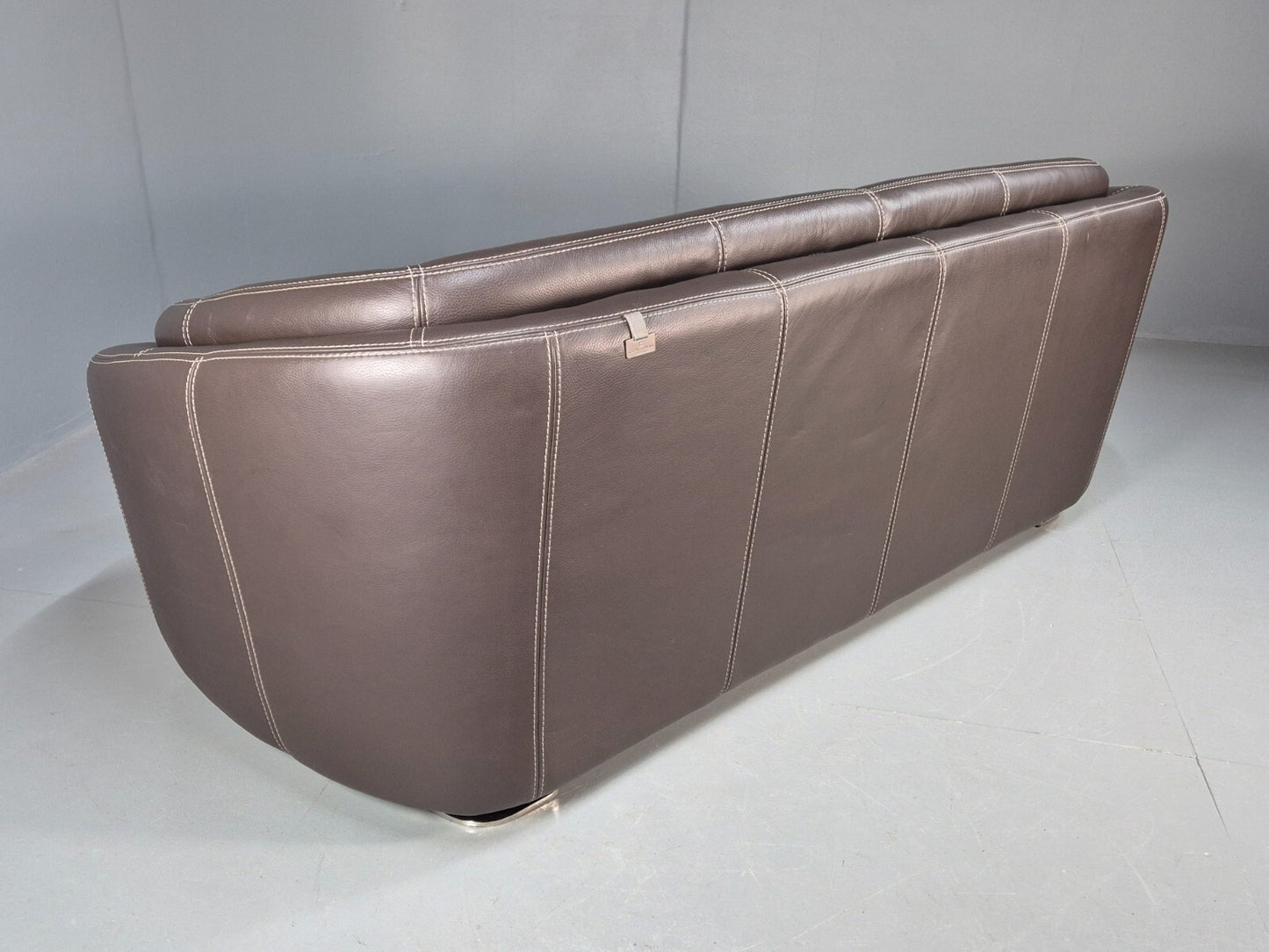 Vintage Italian 3 Seat Sofa Brown Leather Curved Shape Retro MCM EB8544 M3SS - UKDK FURNITURE