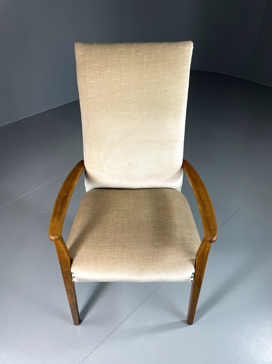EB6009 Vintage Danish Highback Armchair Cream Velour Studded Seating VCLO - UKDK FURNITURE