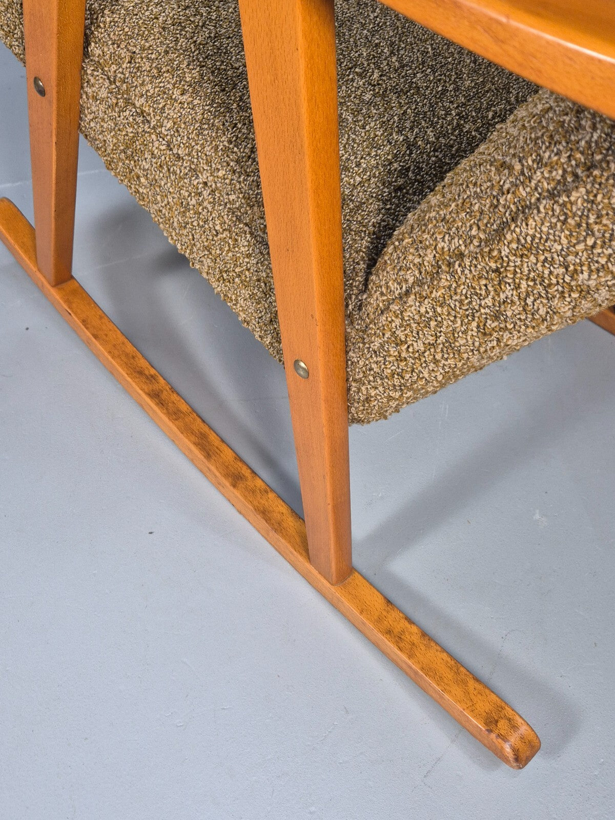 Mid Century Rocking Chair Olive Brown Wool Fabric Beech Frame 1950s EB9595 MNOR - UKDK FURNITURE