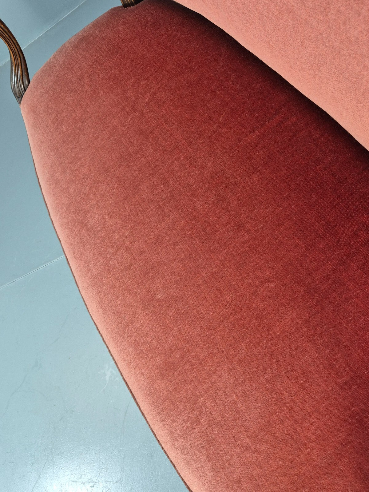 Vintage 2 Seater Sofa French Style Orange Velour Carved Beech Frame EB9566 V2SS - UKDK FURNITURE