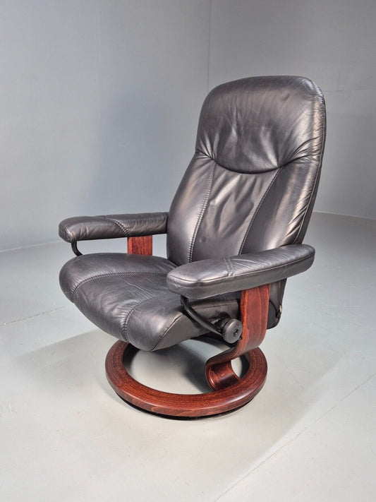 Vintage Norwegian Swivel Chair Black Leather Stressless MCM EB8503 MSWI - UKDK FURNITURE