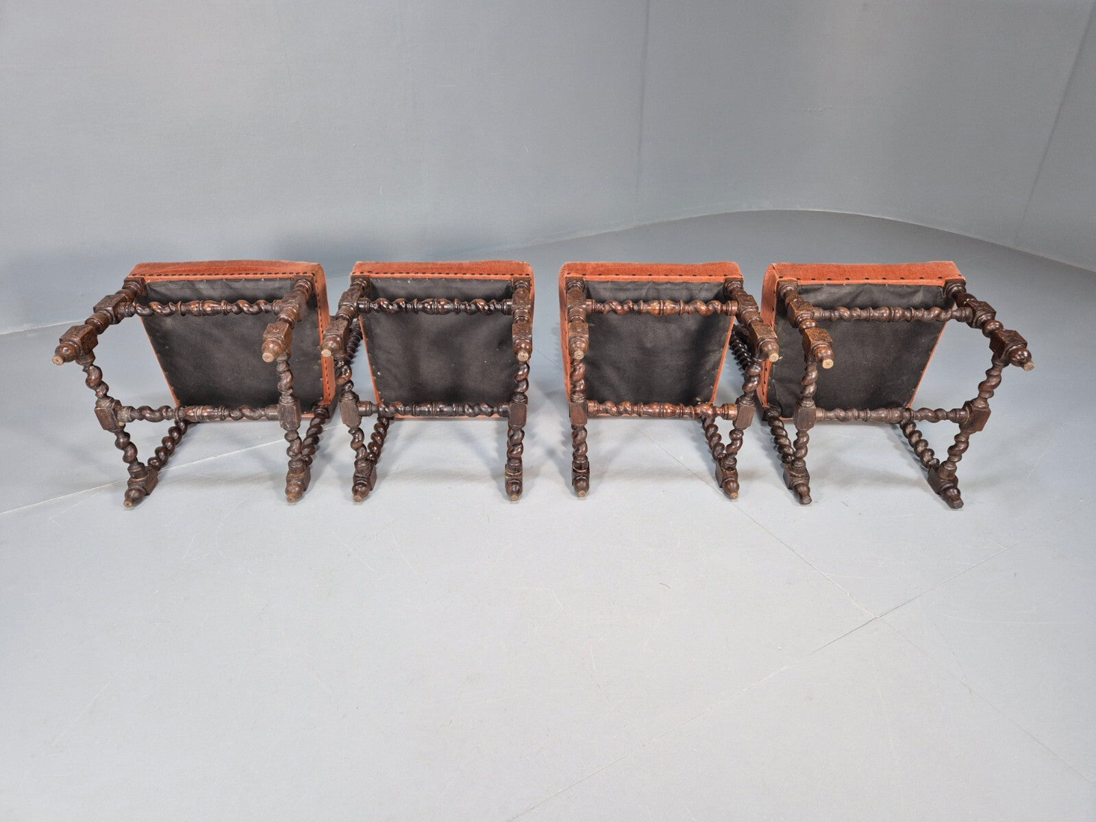 4 Vintage Antique Oak Dining Chairs Barley Twist Baroque 1900s EB9220 VCAR - UKDK FURNITURE
